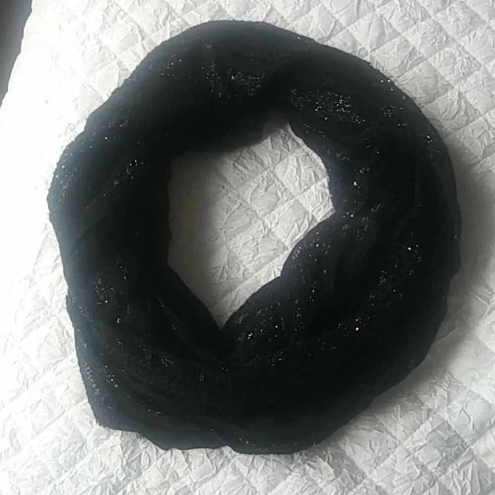black infinity scarf with silver thread